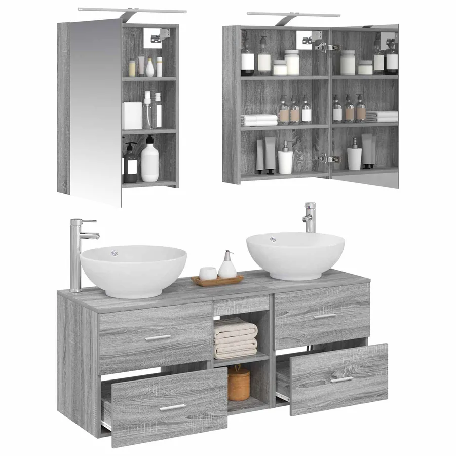 Ensemble de mobilier de salle de bain 5 pcs Sonoma gris - 3