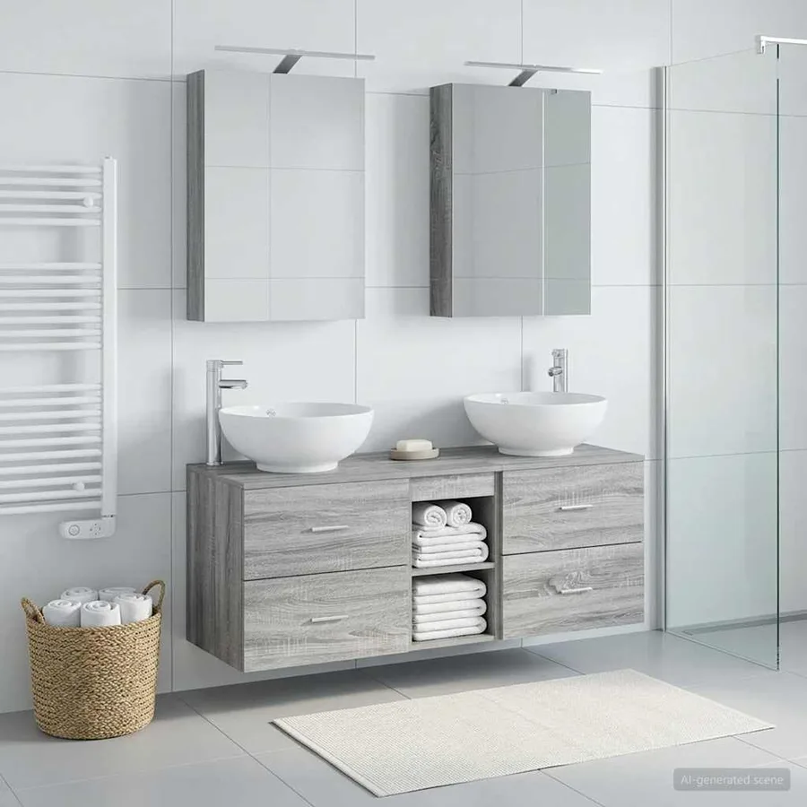 Ensemble de mobilier de salle de bain 5 pcs Sonoma gris - 4