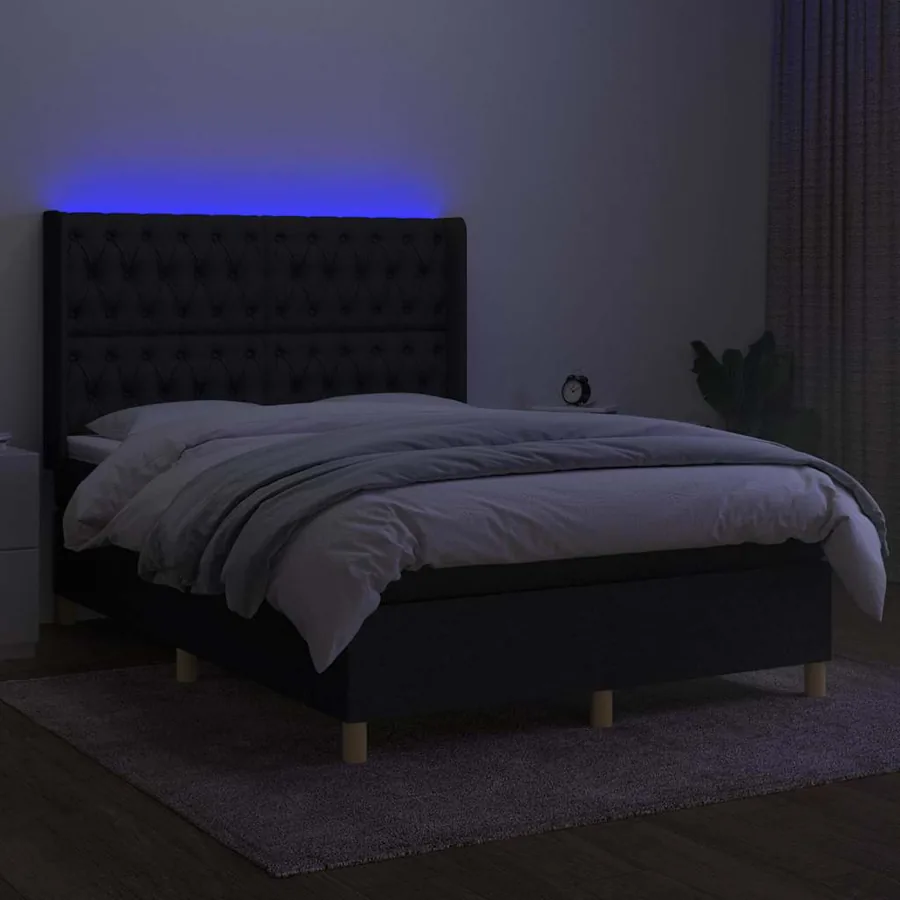 Sommier à lattes de lit matelas et LED Noir 140x200 cm Tissu - 3