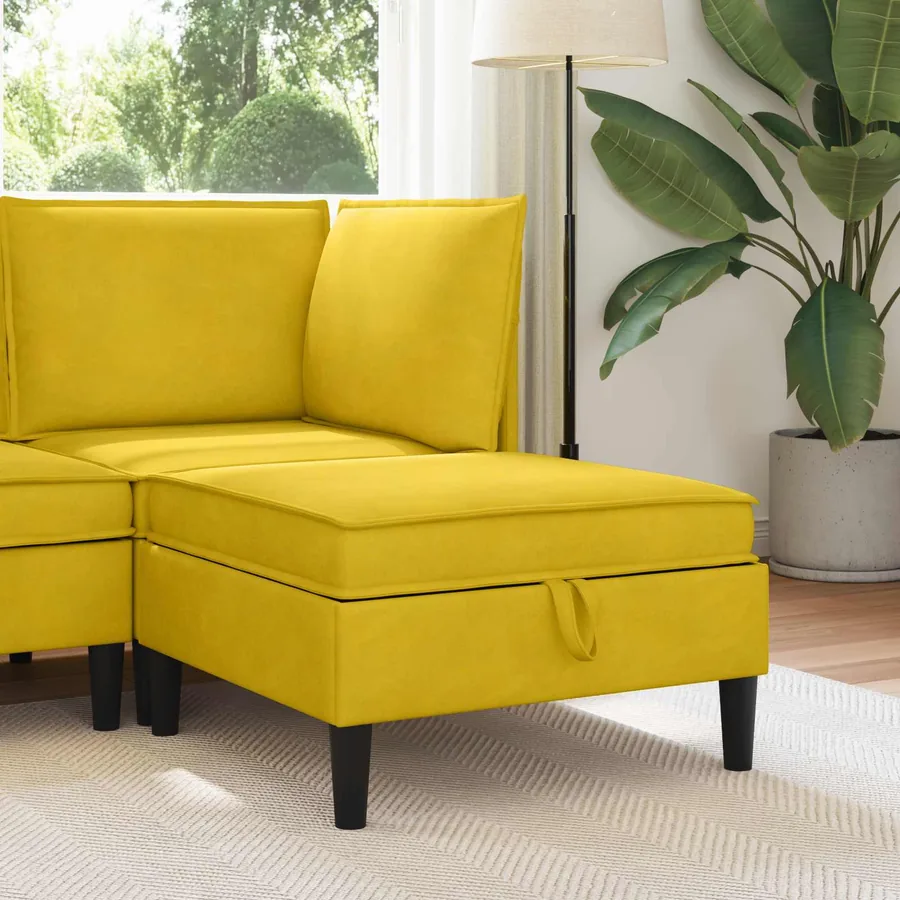 Pouf avec Rangement Jaune Velours