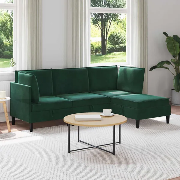 Ensemble de meubles pour le salon 4 pcs Vert foncé Velours