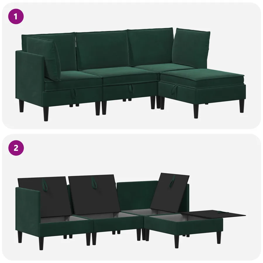 Ensemble de meubles pour le salon 4 pcs Vert foncé Velours - 10