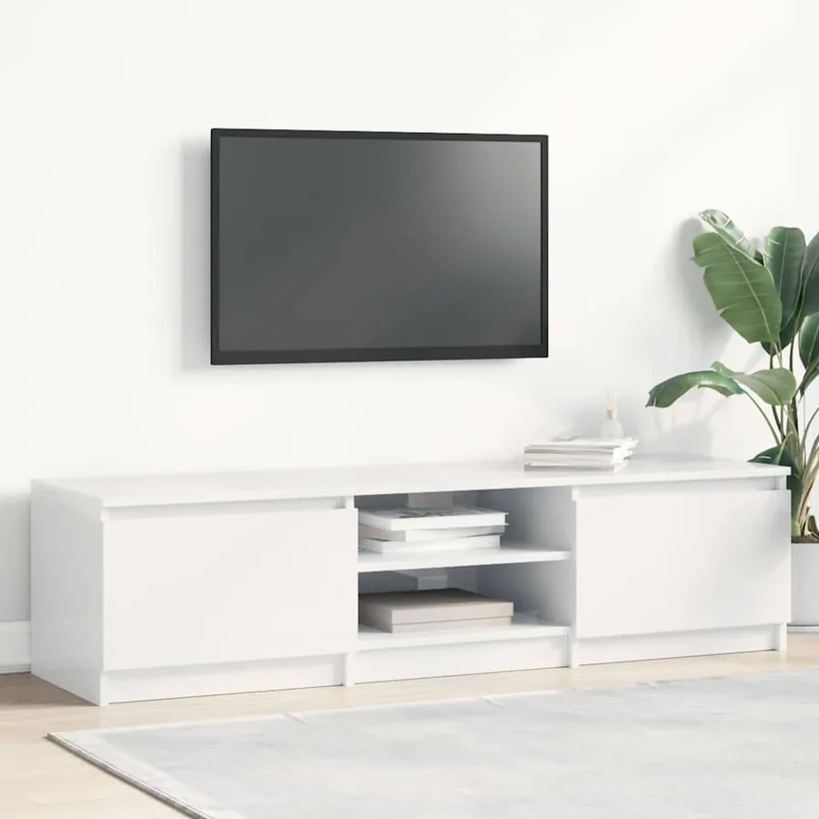 Meuble TV blanc brillant 140x40x35,5 cm bois d'ingénierie