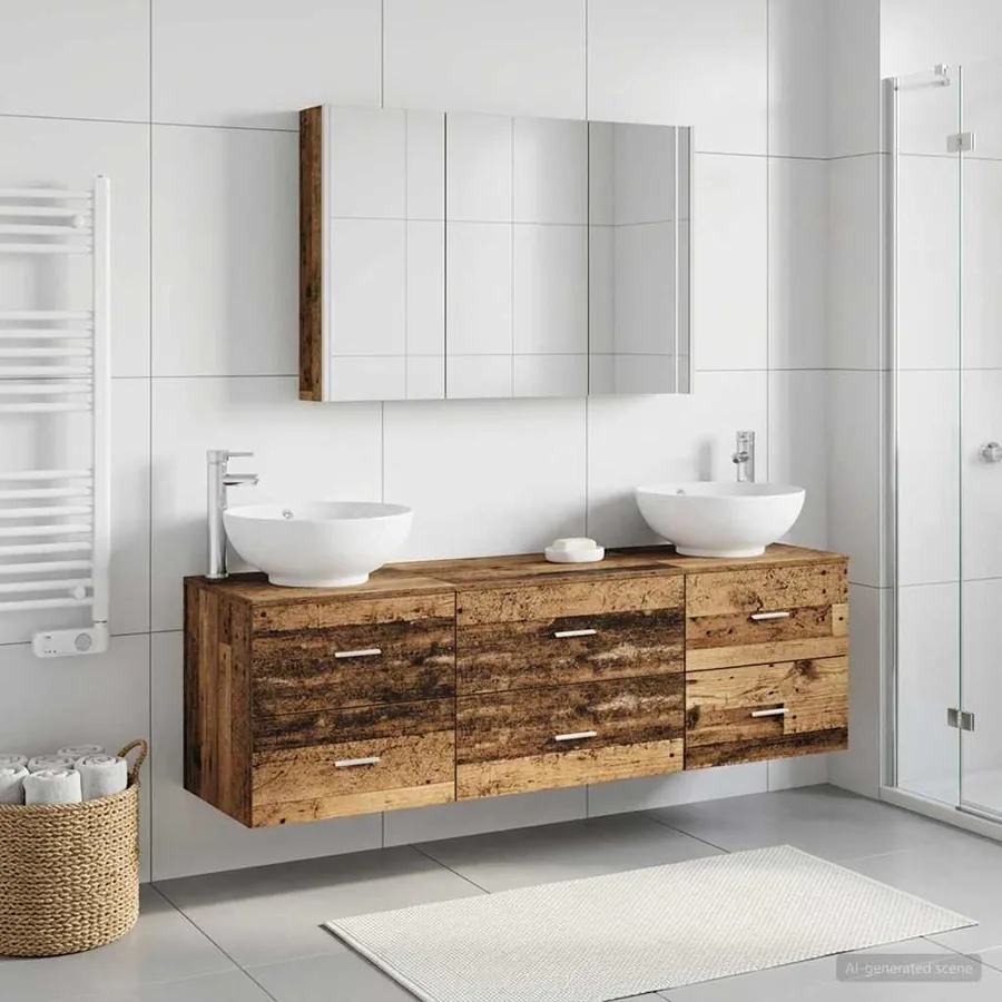 Ensemble de mobilier de salle de bain 4 pcs Bois ancien