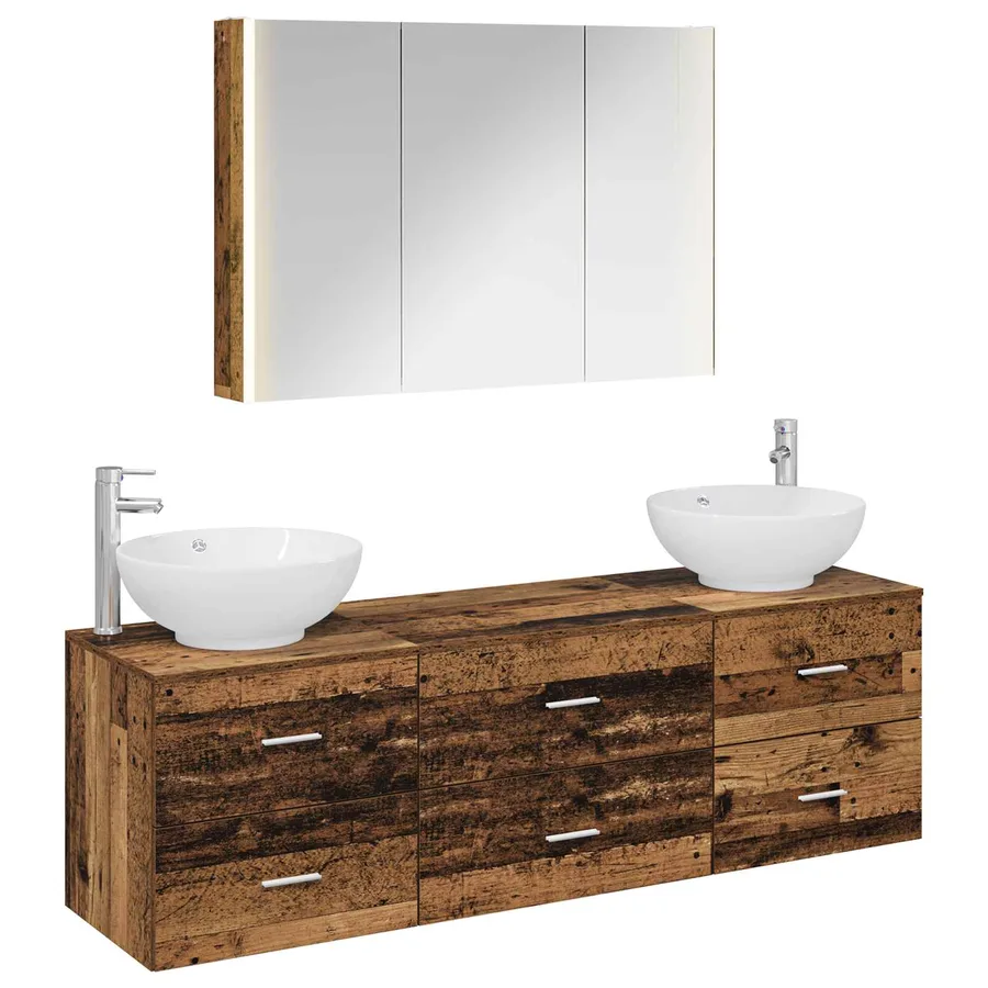 Ensemble de mobilier de salle de bain 4 pcs Bois ancien - 2
