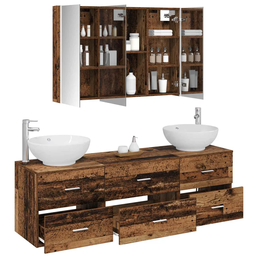Ensemble de mobilier de salle de bain 4 pcs Bois ancien - 3