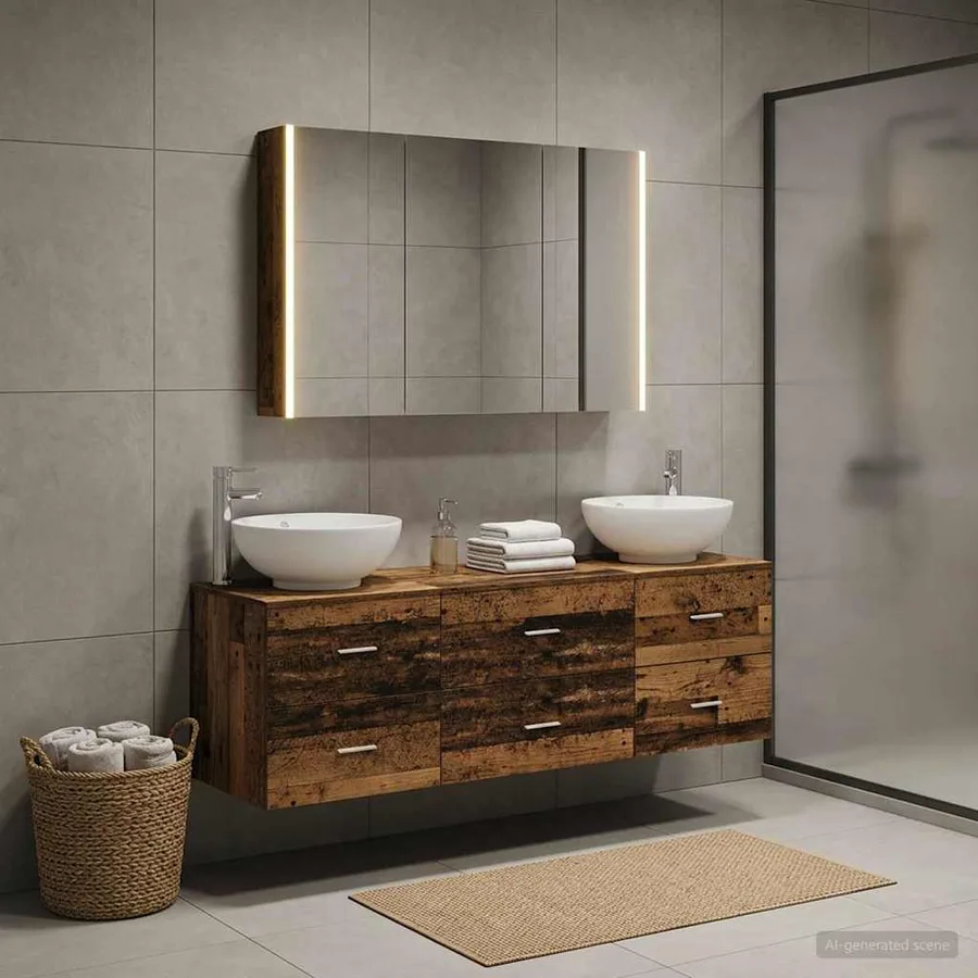 Ensemble de mobilier de salle de bain 4 pcs Bois ancien - 4