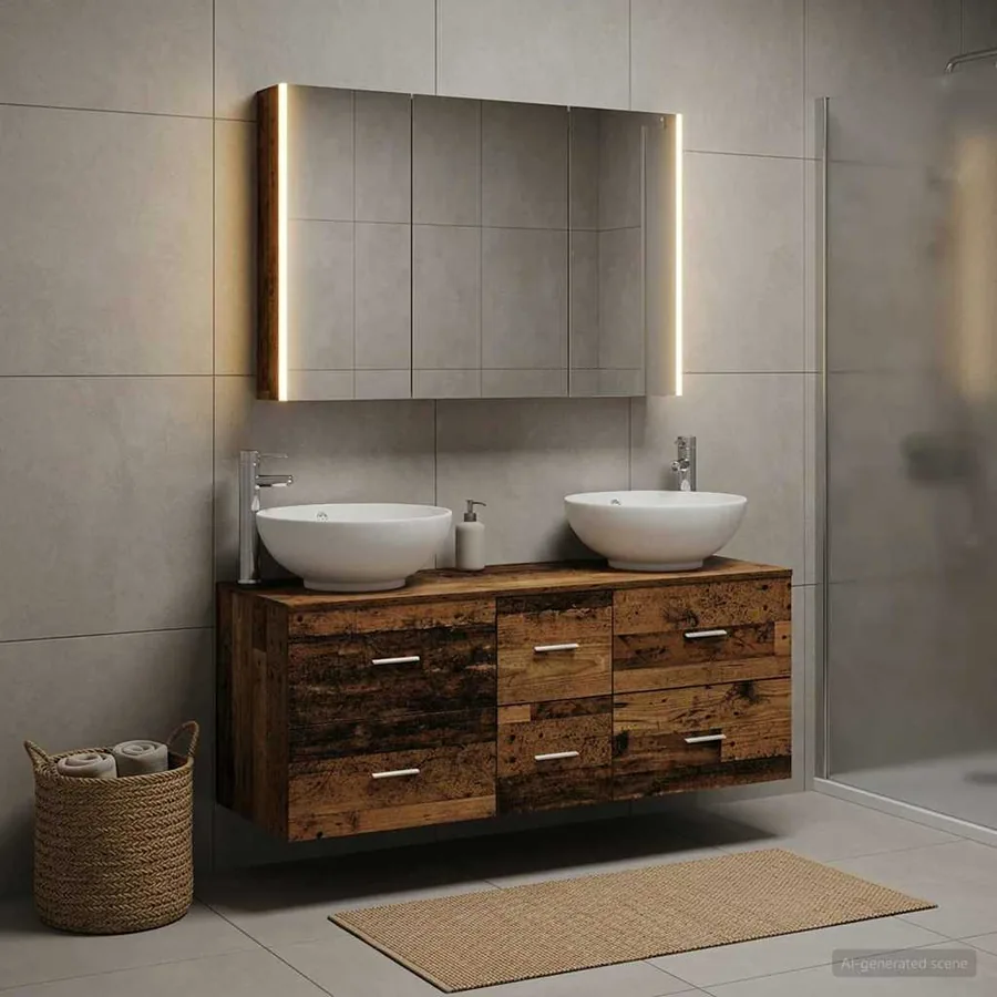 Ensemble de mobilier de salle de bain 4 pcs Bois ancien