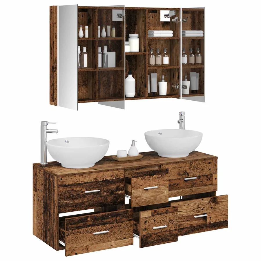 Ensemble de mobilier de salle de bain 4 pcs Bois ancien - 3