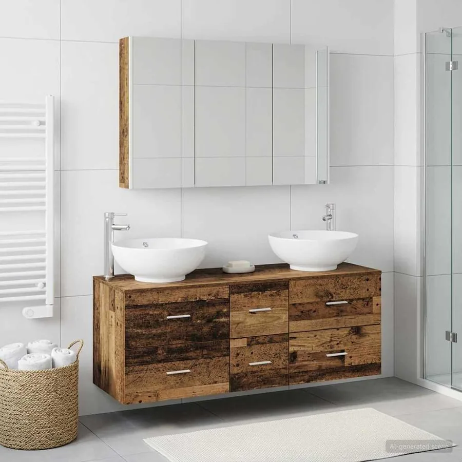 Ensemble de mobilier de salle de bain 4 pcs Bois ancien - 4