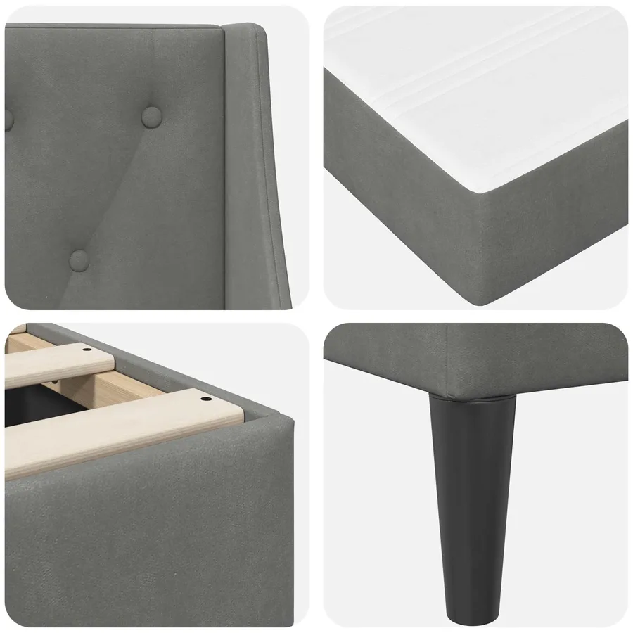 Cadre de lit avec matelas Gris foncé 90 x 190 cm Velours - 9