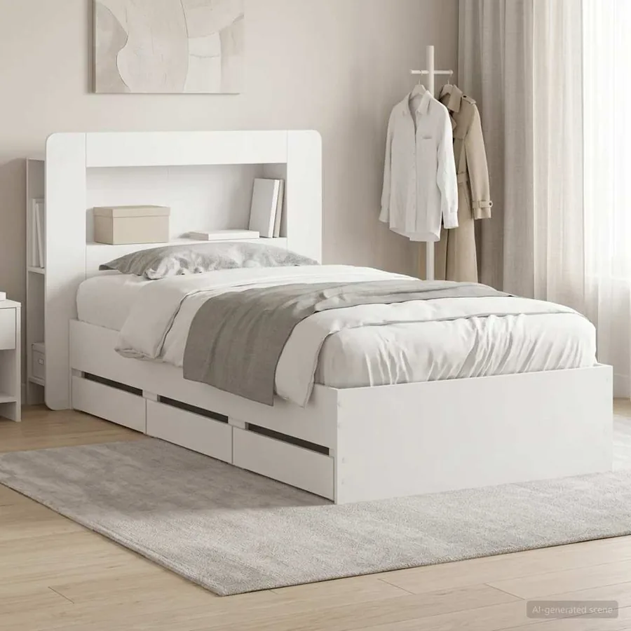 Cadre de lit avec rangement Blanc 90 x 190 cm Bois d'ingénierie