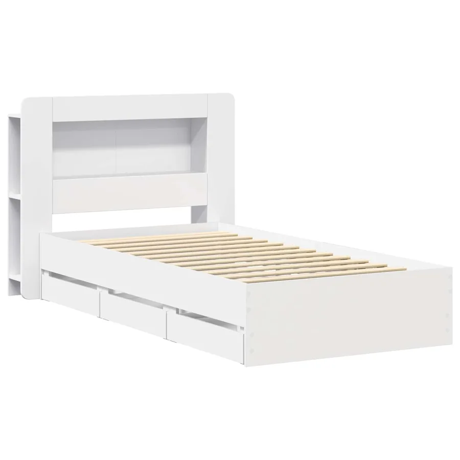 Cadre de lit avec rangement Blanc 90 x 190 cm Bois d'ingénierie - 3