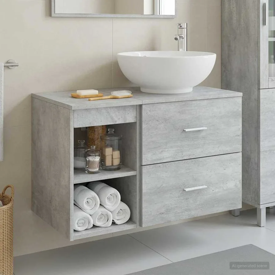 Ensemble de mobilier de salle de bain 2 pcs Gris béton