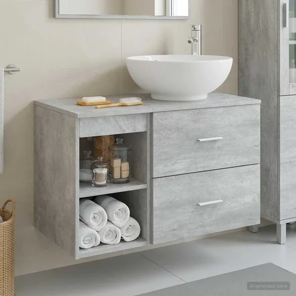 Ensemble de mobilier de salle de bain 2 pcs Gris béton
