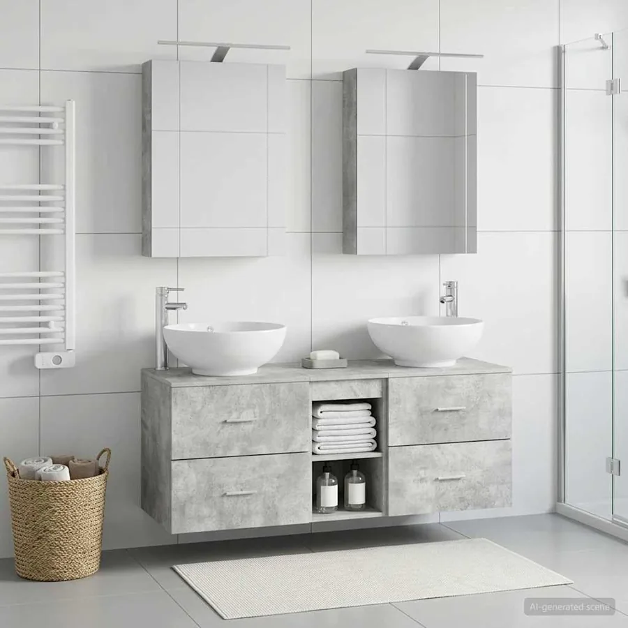 Ensemble de mobilier de salle de bain 5 pcs Gris béton