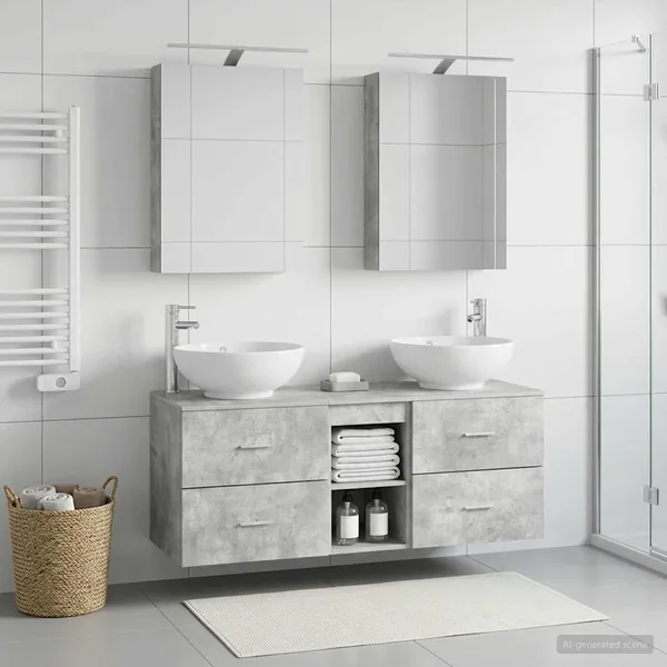Ensemble de mobilier de salle de bain 5 pcs Gris béton