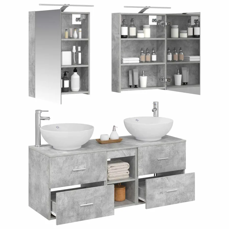 Ensemble de mobilier de salle de bain 5 pcs Gris béton - 3