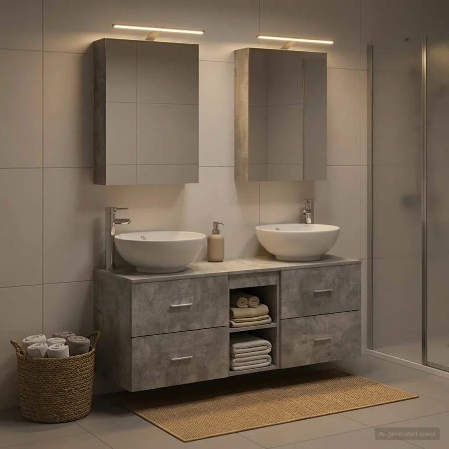 Ensemble de mobilier de salle de bain 5 pcs Gris béton - 4