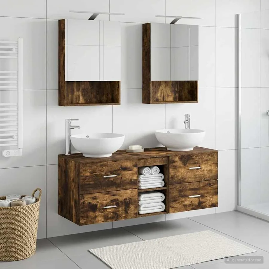 Ensemble de mobilier de salle de bain 5 pcs Chêne fumé