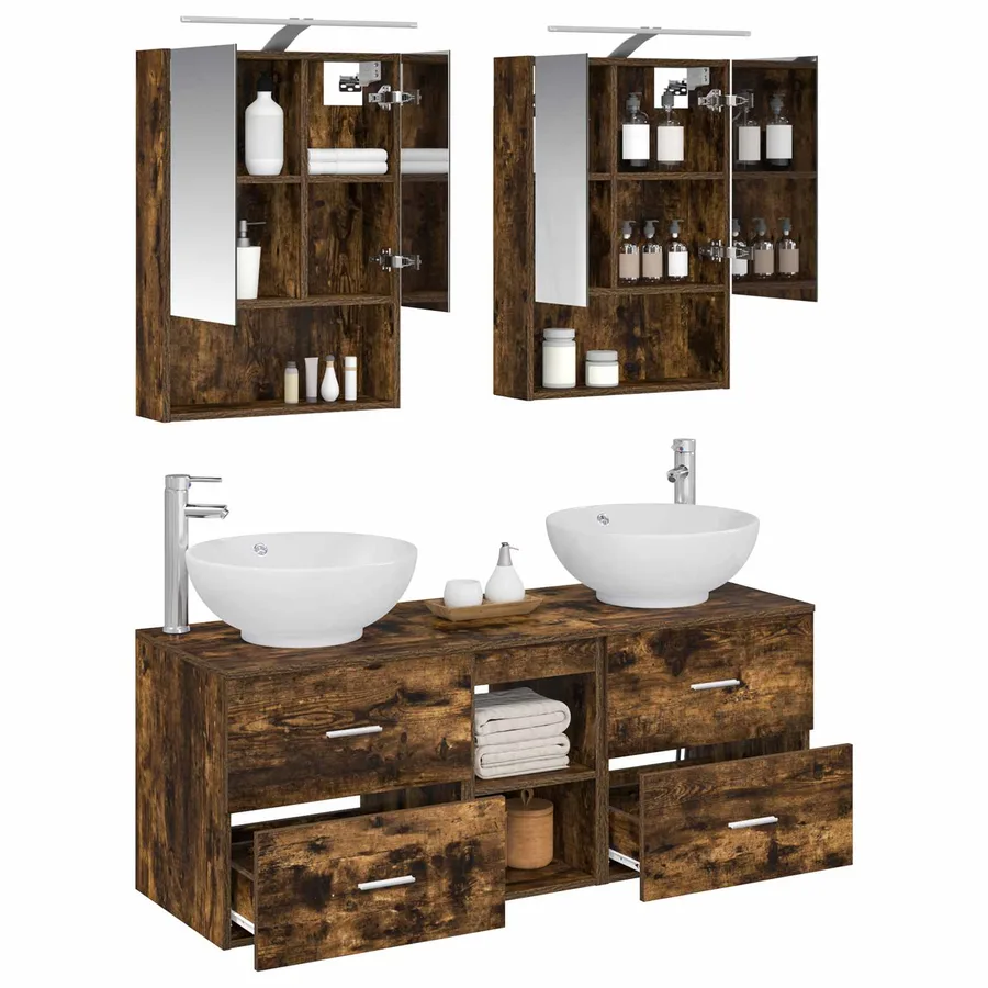 Ensemble de mobilier de salle de bain 5 pcs Chêne fumé - 3