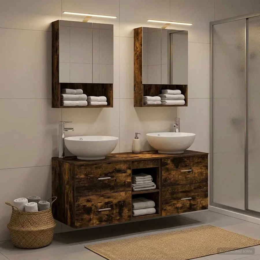 Ensemble de mobilier de salle de bain 5 pcs Chêne fumé - 4
