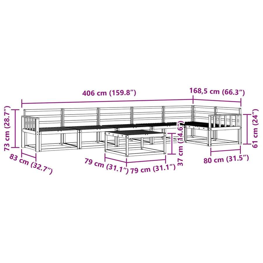 Ensemble de canapés d'extérieur 7 pcs Naturel - 8