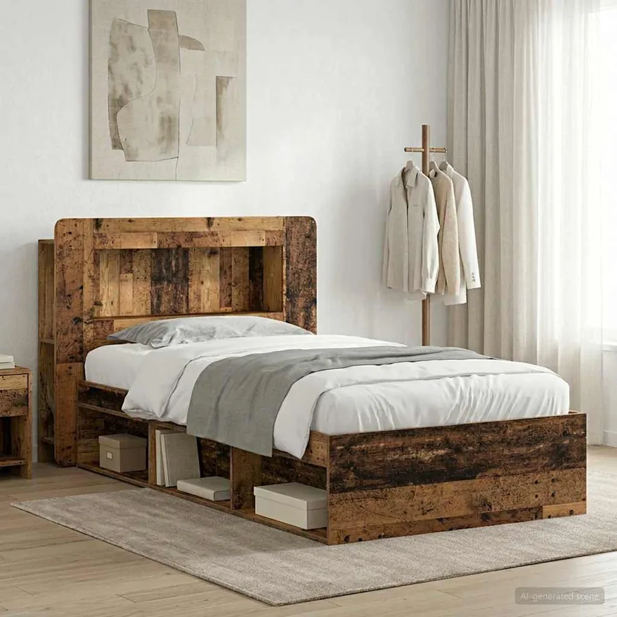 Cadre de lit avec rangement Bois ancien 100 x 200 cm
