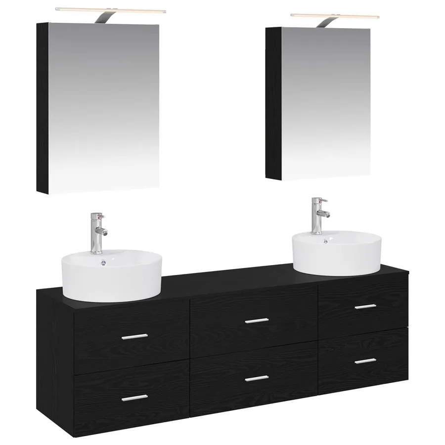 Ensemble de mobilier de salle de bain 5 pcs Chêne noir - 2