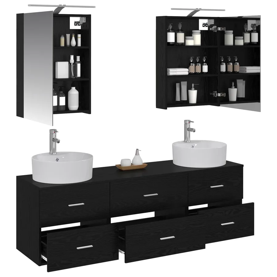 Ensemble de mobilier de salle de bain 5 pcs Chêne noir - 3