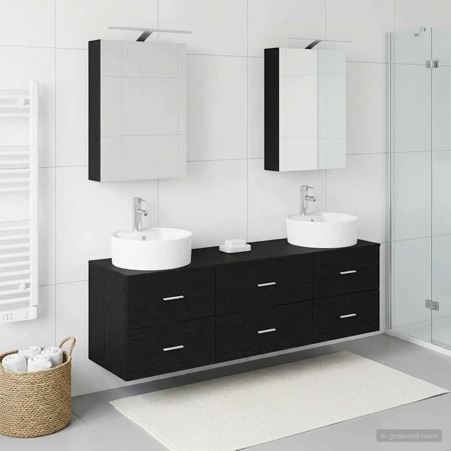 Ensemble de mobilier de salle de bain 5 pcs Chêne noir - 4