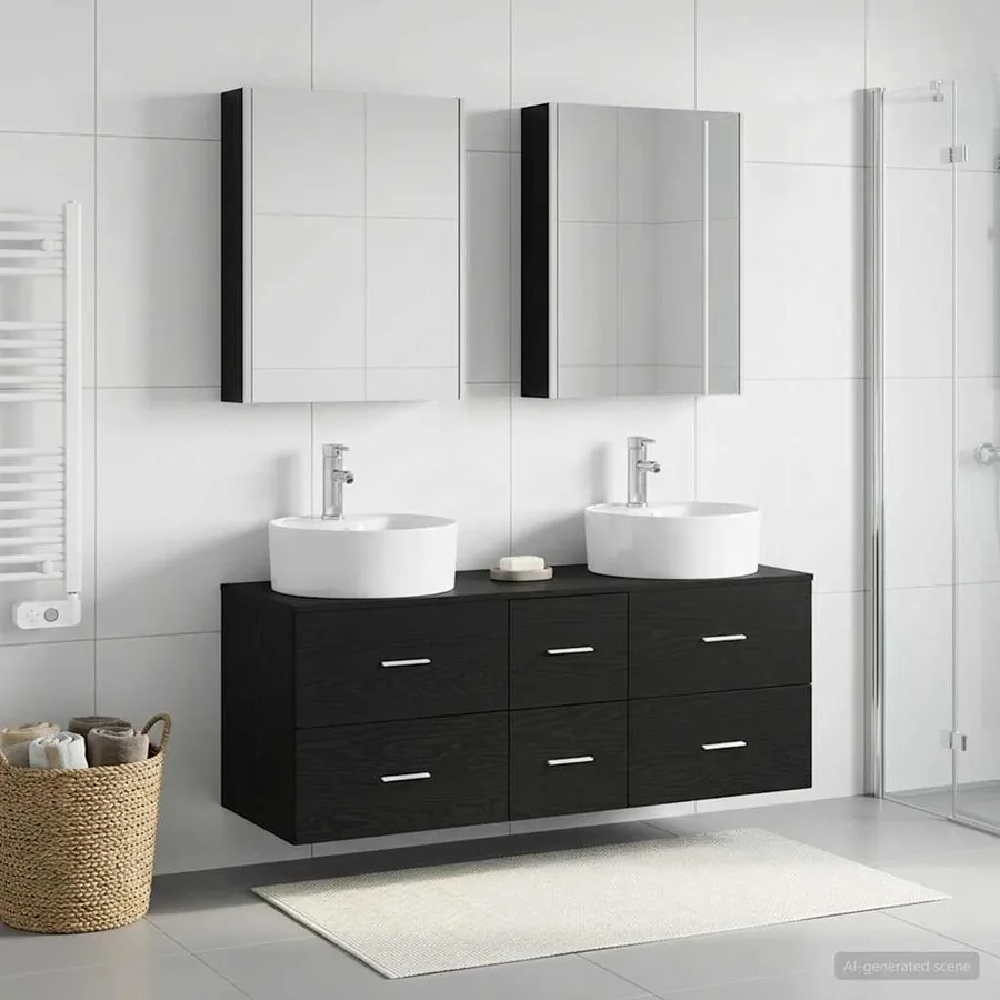 Ensemble de mobilier de salle de bain 5 pcs Chêne noir