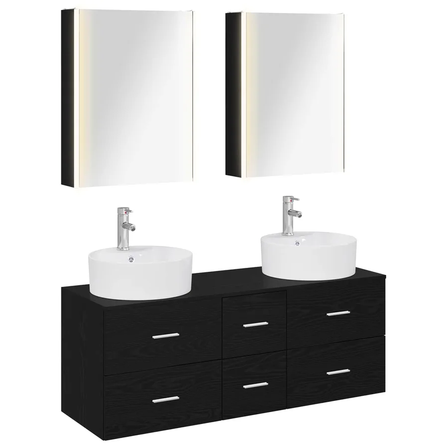Ensemble de mobilier de salle de bain 5 pcs Chêne noir - 2