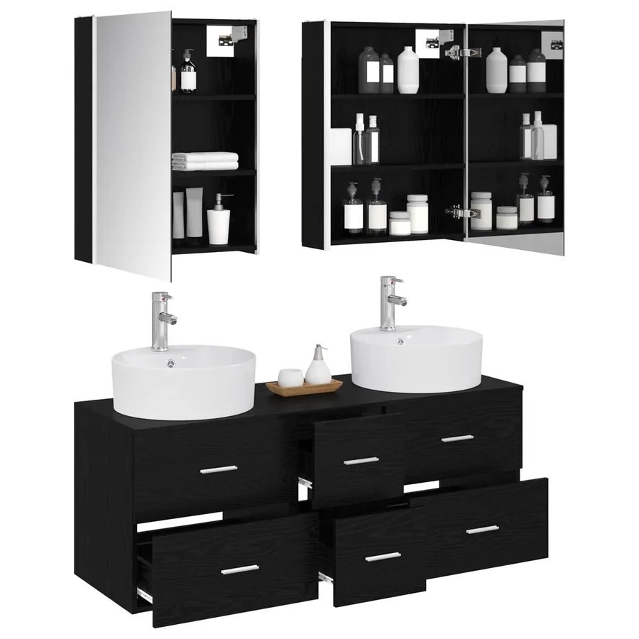 Ensemble de mobilier de salle de bain 5 pcs Chêne noir - 3