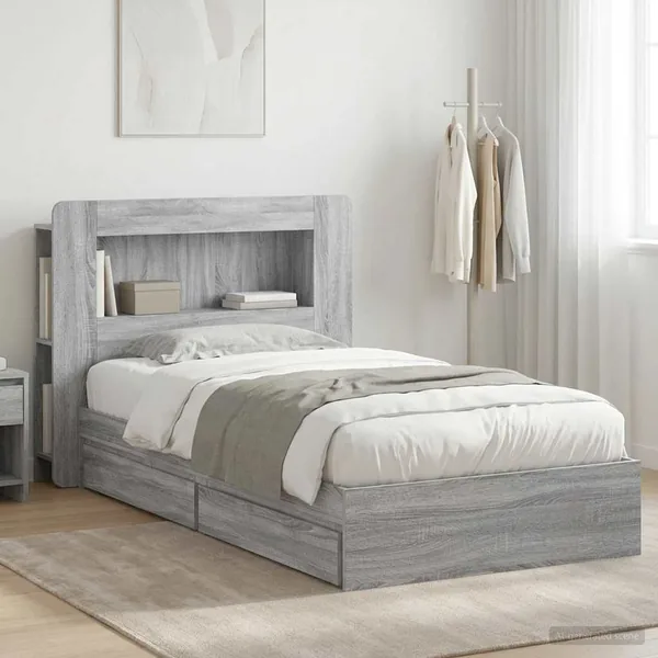 Cadre de lit avec rangement avec tiroir Sonoma gris 90 x 190 cm