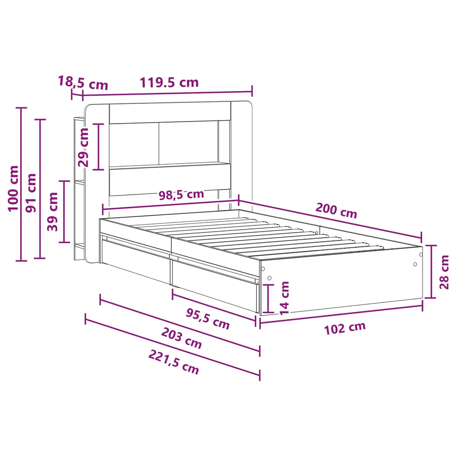 Cadre de lit avec rangement Sonoma gris 100 x 200 cm - 8