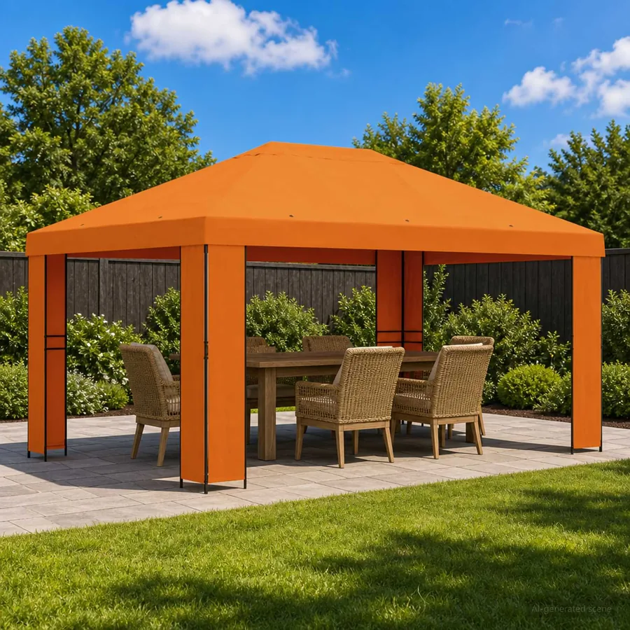 Pavillon 4 × 3 m Orange Polyester et Acier 190 gsm