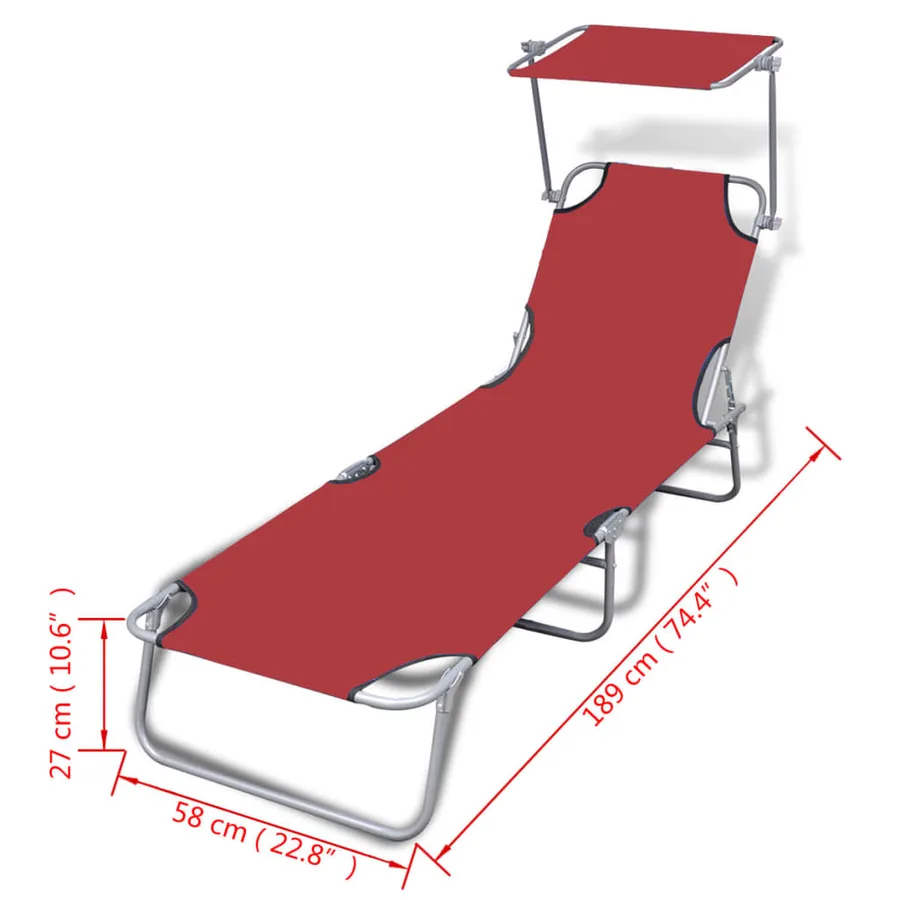 Chaise longue pliable avec auvent acier et tissu noir - 14