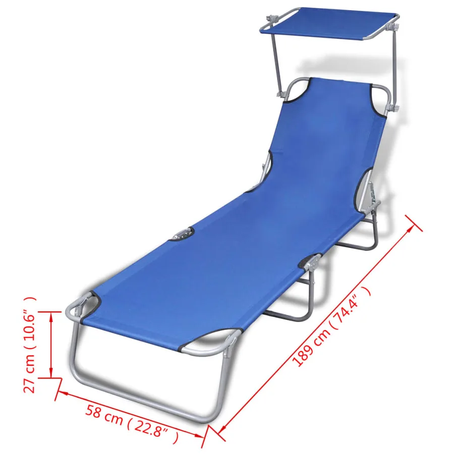 Chaise longue pliable avec auvent acier et tissu noir - 21
