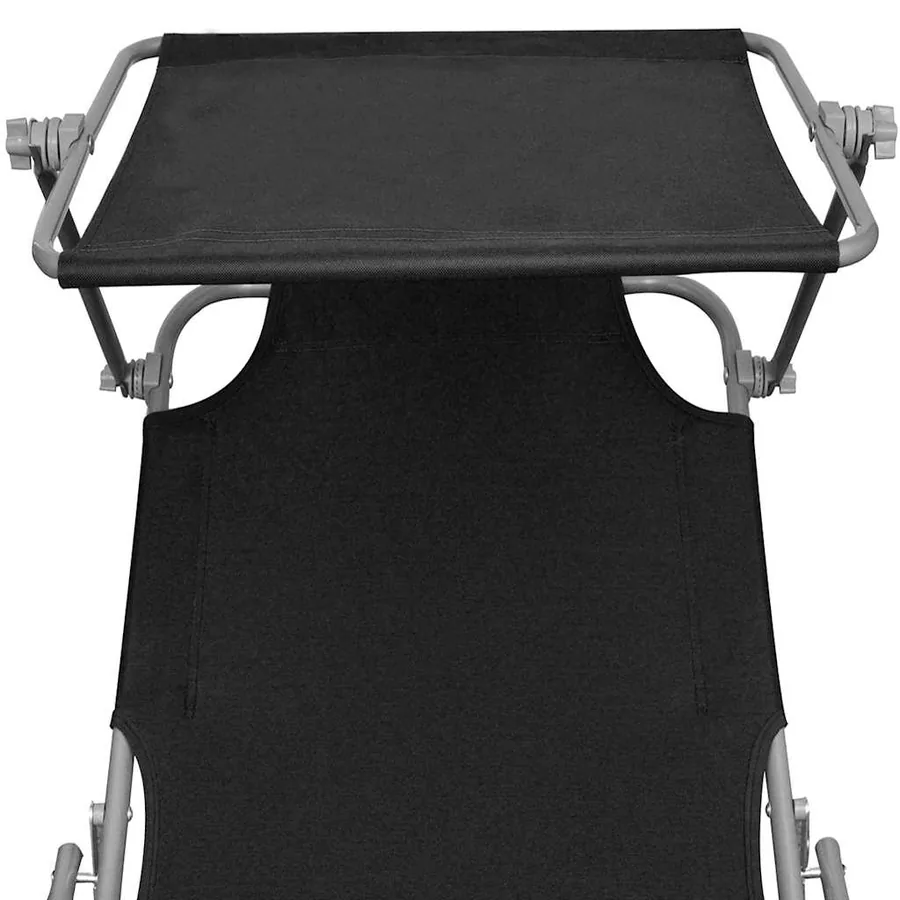 Chaise longue pliable avec auvent acier et tissu noir - 4