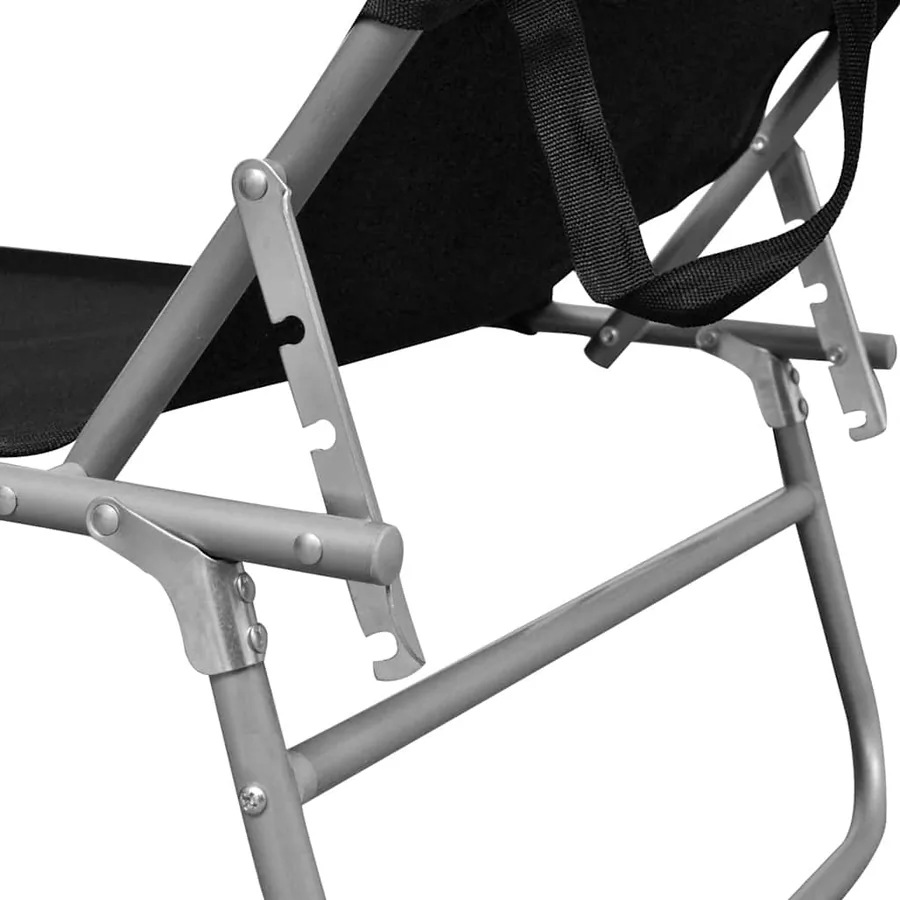 Chaise longue pliable avec auvent acier et tissu noir - 5
