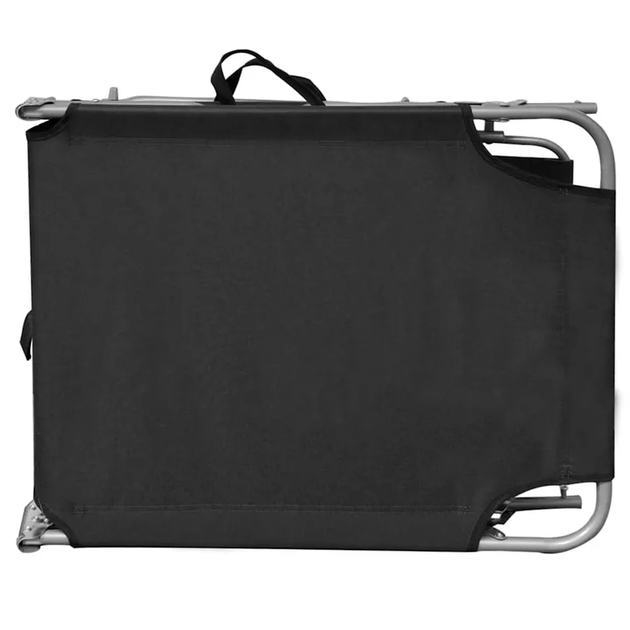Chaise longue pliable avec auvent acier et tissu noir - 6