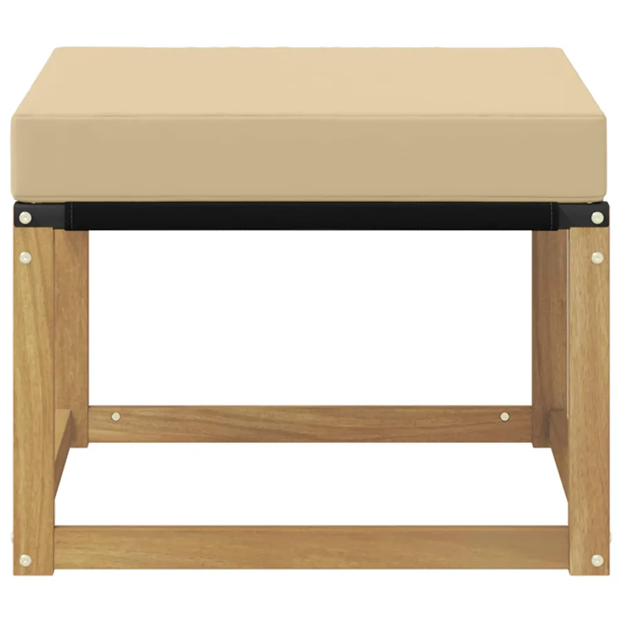 Pouf d'Extérieur Bois d'acacia massif et tissu Textilène Blanc - 4