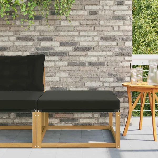 Pouf d'Extérieur Bois d'acacia massif et Textilène Blanc