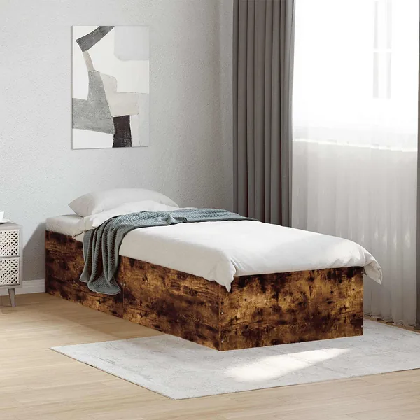Cadre de lit au sol Chêne fumé 80 x 200 cm Bois d'ingénierie