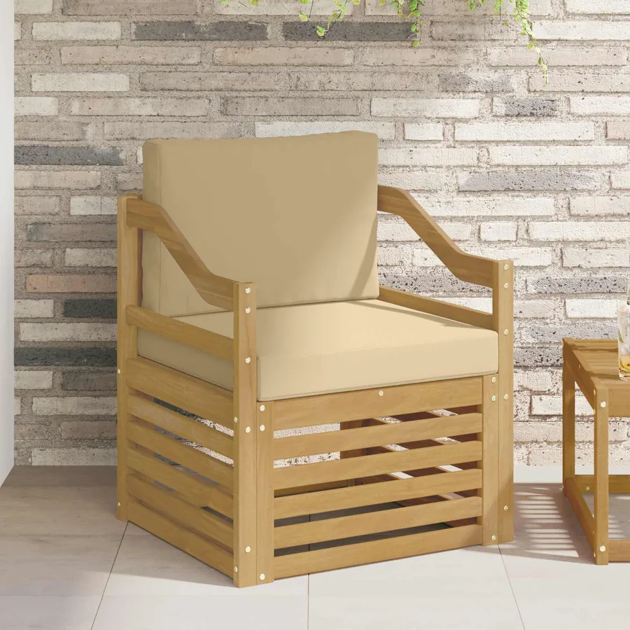 Canapé d’extérieur Polyester Blanc et beige