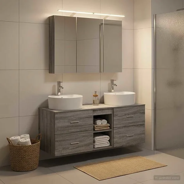 Ensemble de mobilier de salle de bain 4 pcs Sonoma gris
