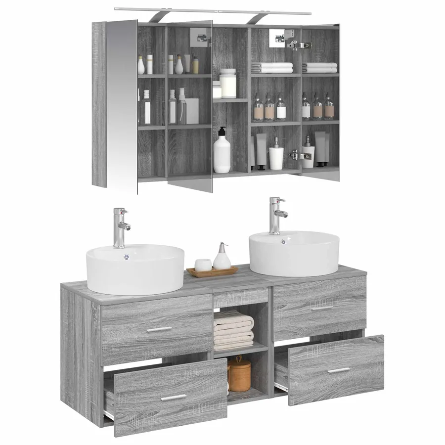 Ensemble de mobilier de salle de bain 4 pcs Sonoma gris - 3