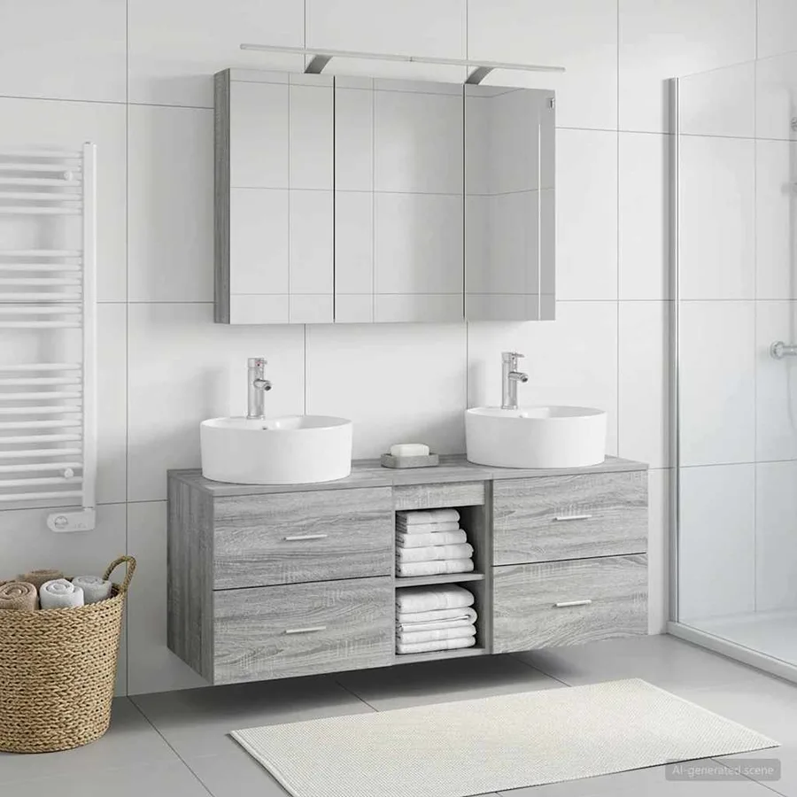 Ensemble de mobilier de salle de bain 4 pcs Sonoma gris - 4