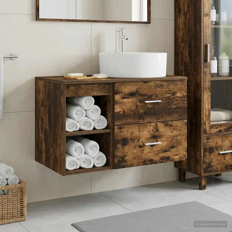 Ensemble de mobilier de salle de bain 2 pcs Chêne fumé